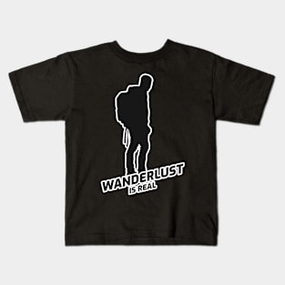 Wanderlust Is Real - Hiker With Black Text Design Kids T-Shirt